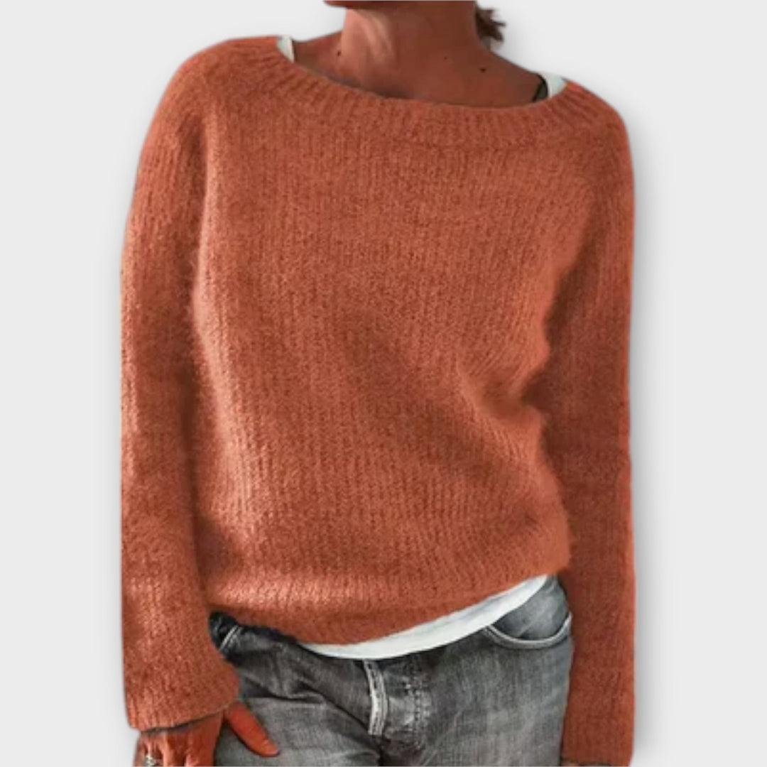 Abigail | Chic Boat Neck Long Sleeve Knit Sweater