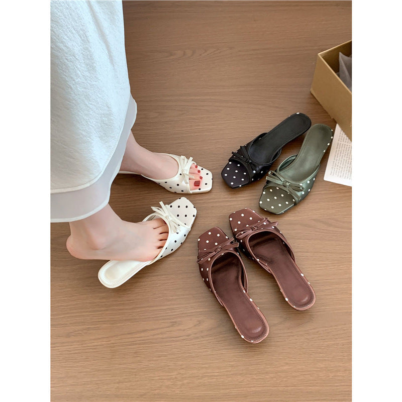 Abigail | Sophisticated Polka Dot Bow Square Toe Slippers