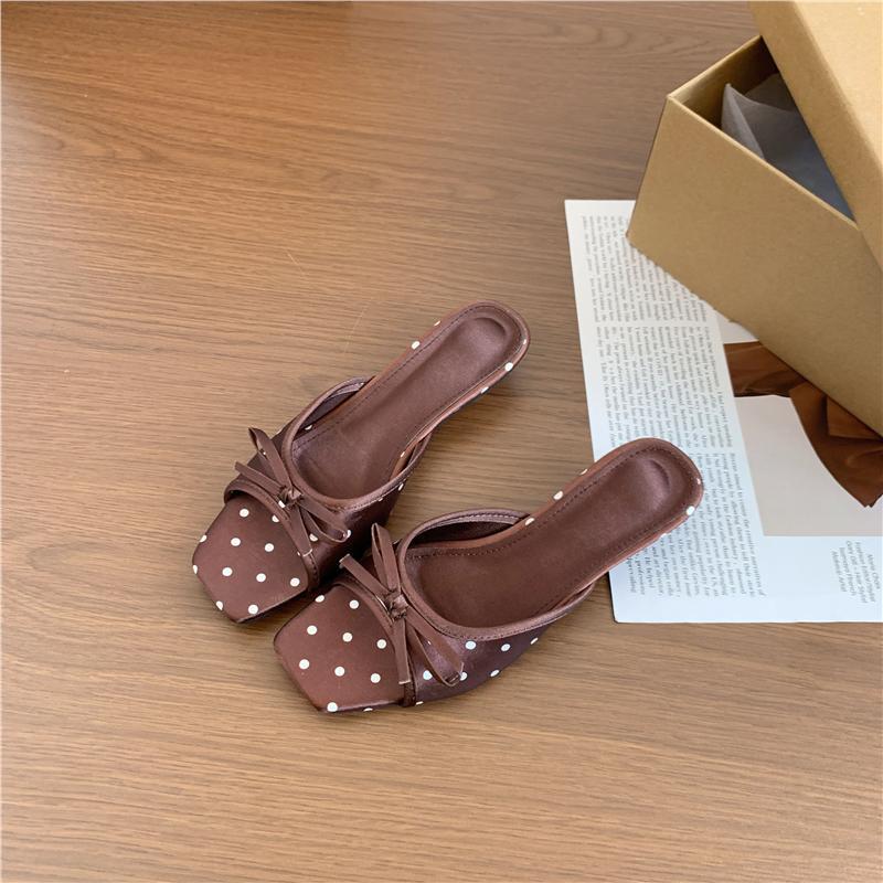 Abigail | Sophisticated Polka Dot Bow Square Toe Slippers
