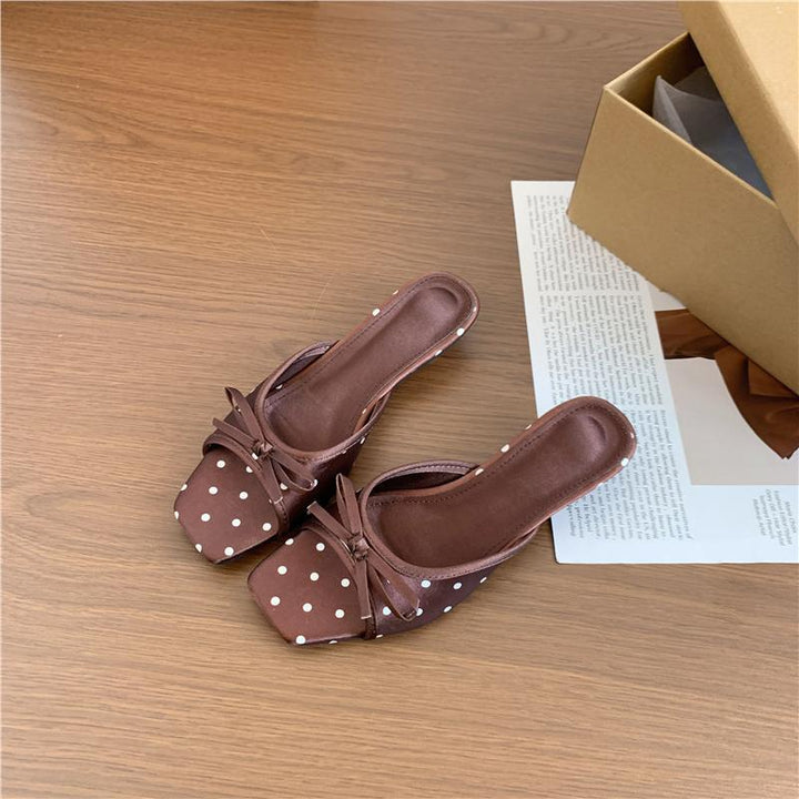 Abigail | Sophisticated Polka Dot Bow Square Toe Slippers
