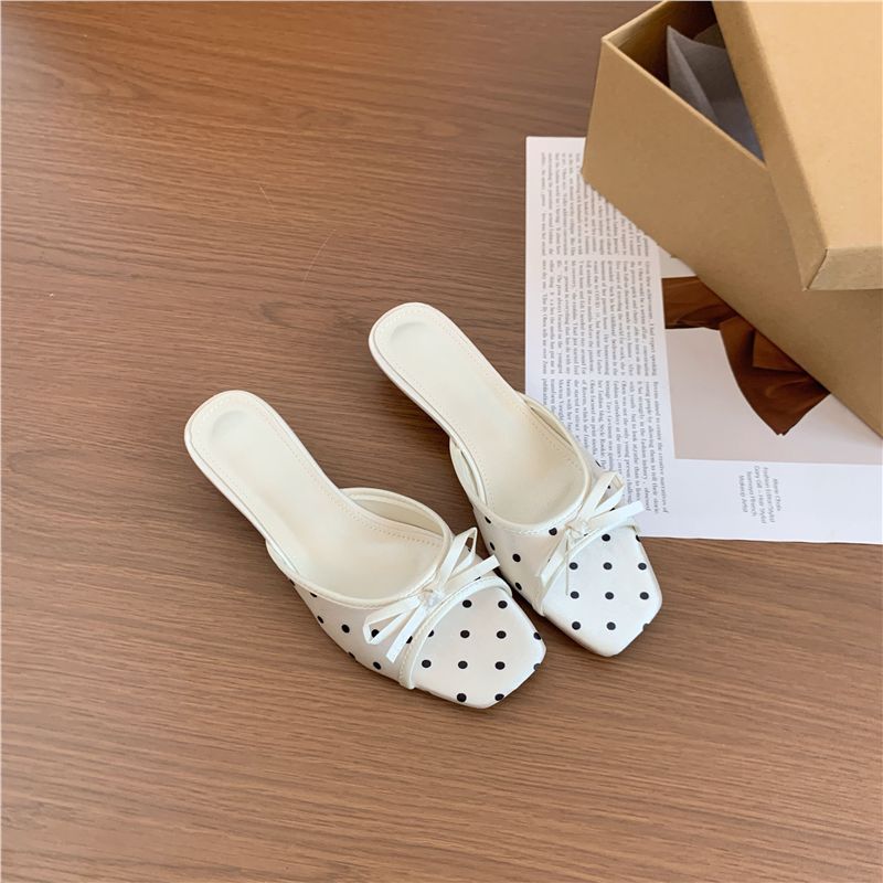 Abigail | Sophisticated Polka Dot Bow Square Toe Slippers