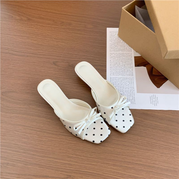 Abigail | Sophisticated Polka Dot Bow Square Toe Slippers