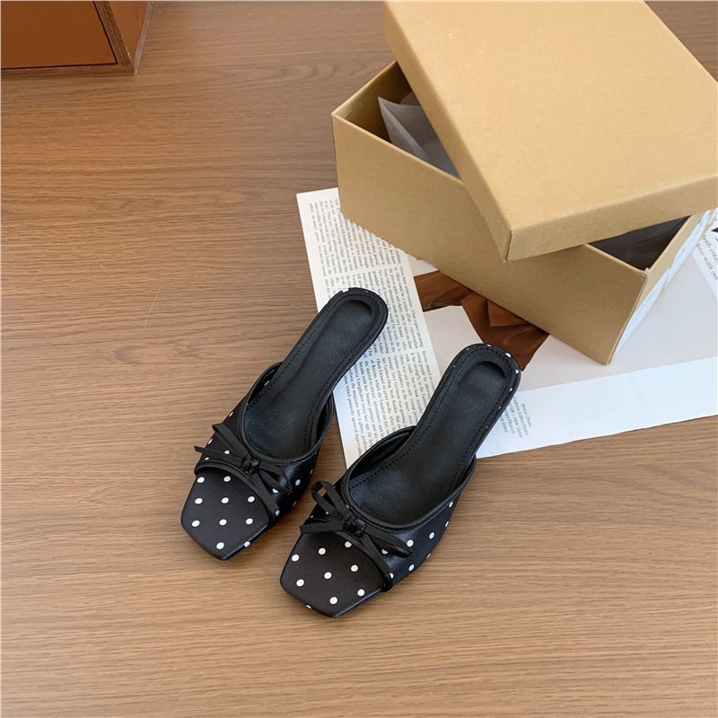 Abigail | Sophisticated Polka Dot Bow Square Toe Slippers