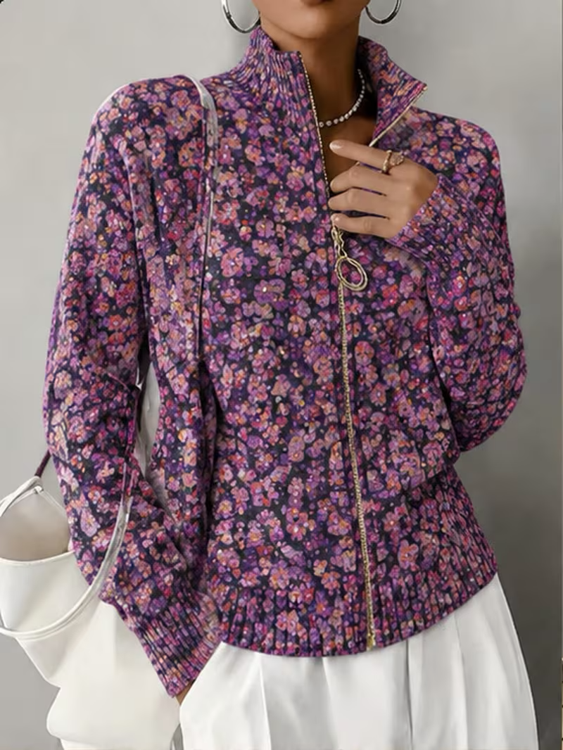 Abigail | Timeless Floral Zip Up Cardigan Sweater