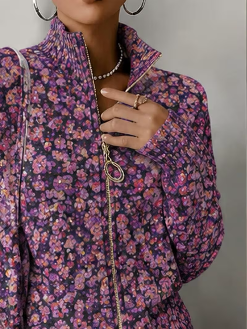 Abigail | Timeless Floral Zip Up Cardigan Sweater
