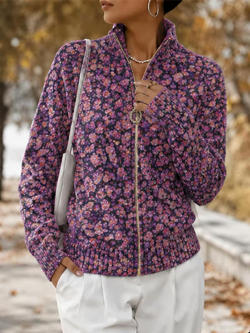 Abigail | Timeless Floral Zip Up Cardigan Sweater