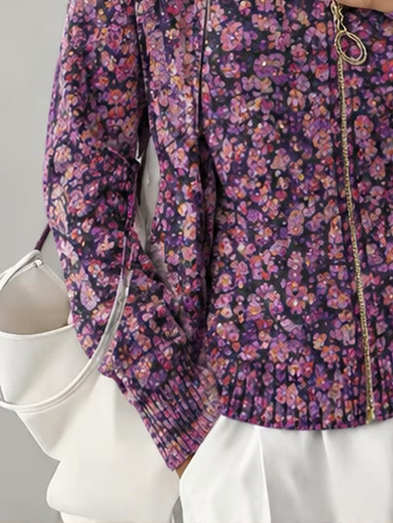 Abigail | Timeless Floral Zip Up Cardigan Sweater