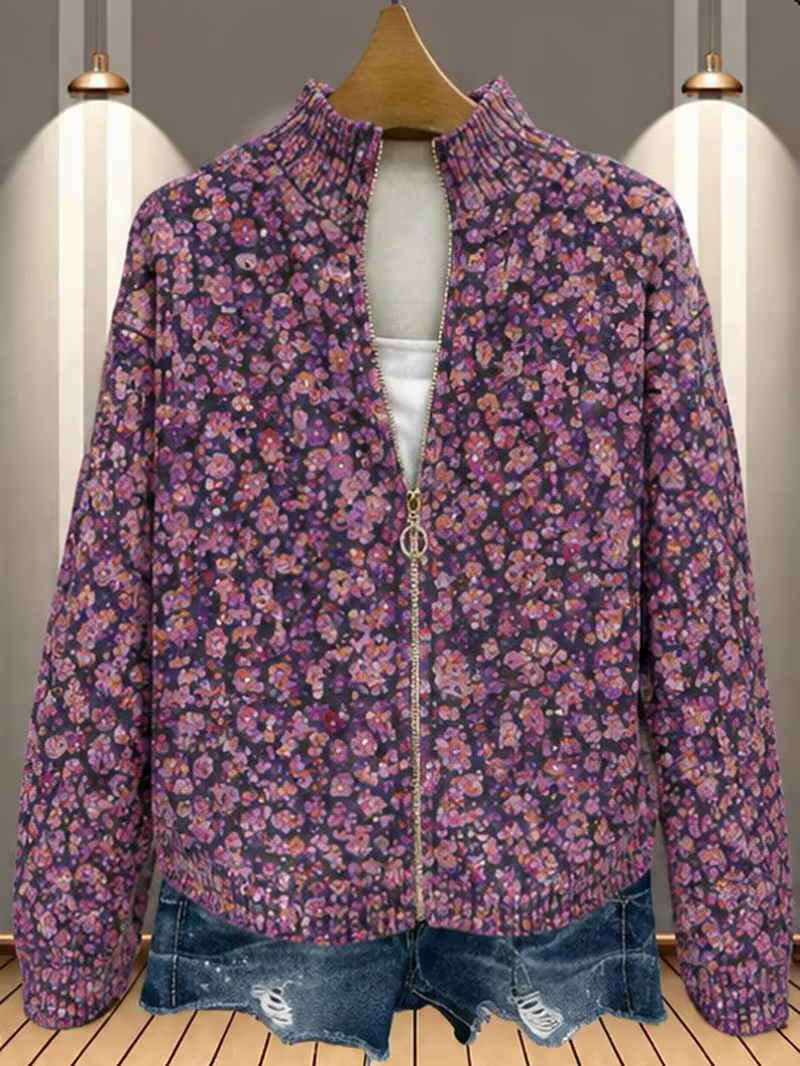 Abigail | Timeless Floral Zip Up Cardigan Sweater