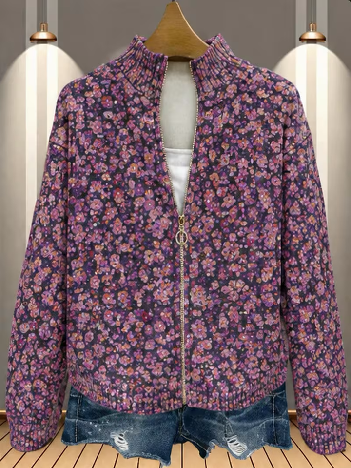 Abigail | Timeless Floral Zip Up Cardigan Sweater