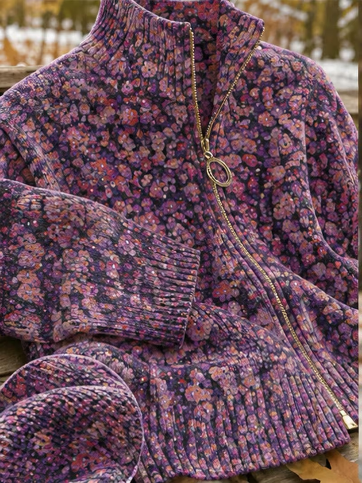 Abigail | Timeless Floral Zip Up Cardigan Sweater
