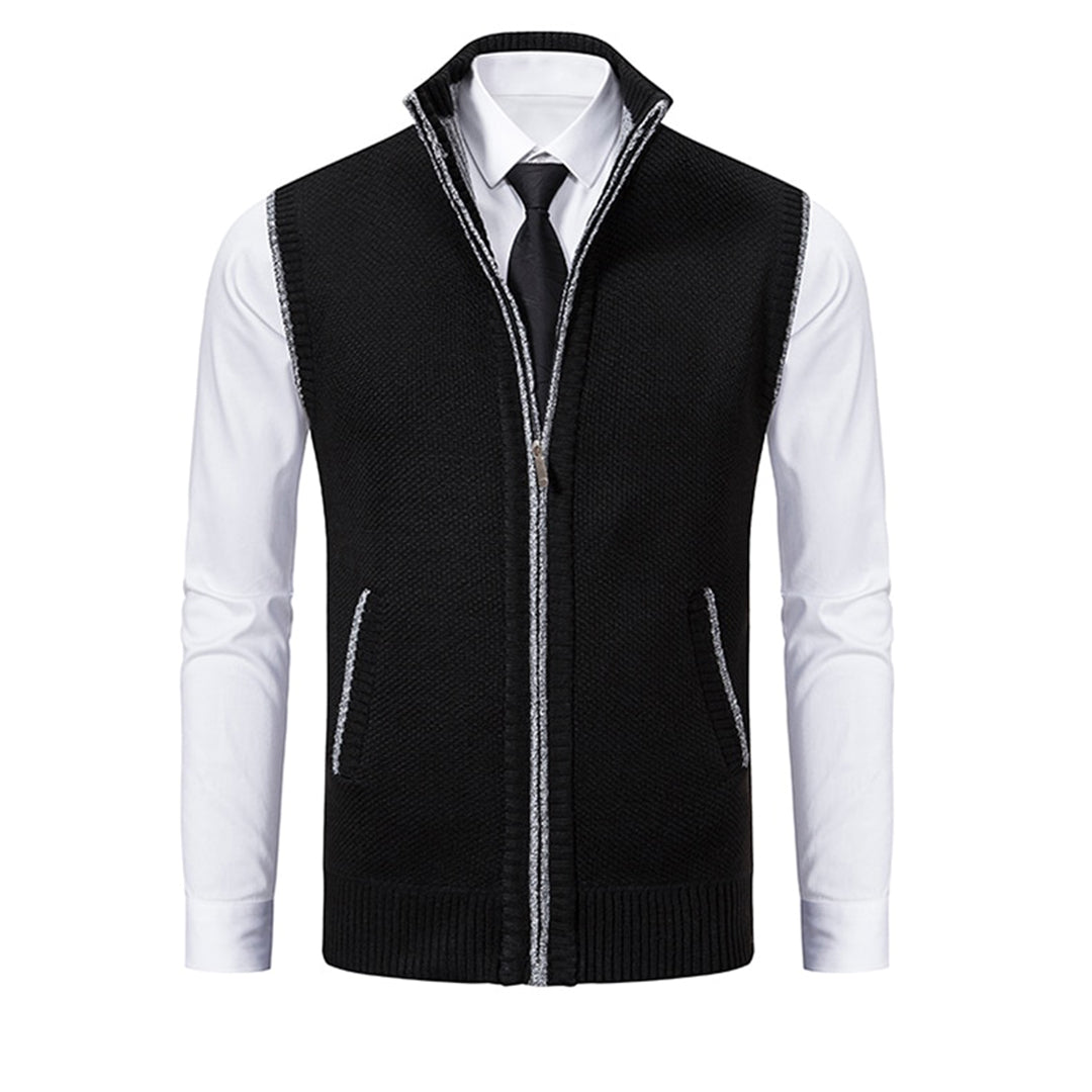 Aksel | Elegant Strikket Vest med Høj Krave og Lynlås