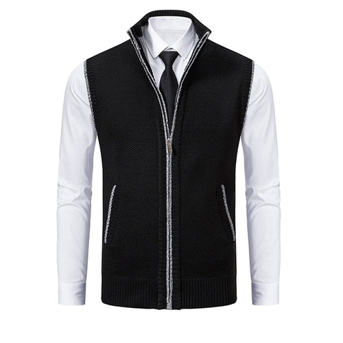 Aksel | Elegant Strikket Vest med Høj Krave og Lynlås