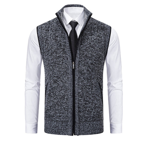 Aksel | Elegant Strikket Vest med Høj Krave og Lynlås