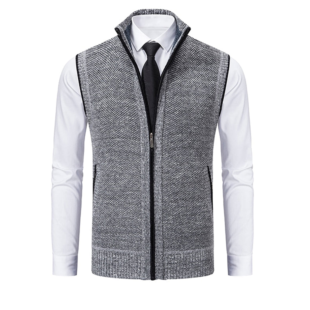 Aksel | Elegant Strikket Vest med Høj Krave og Lynlås