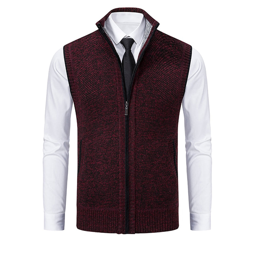 Aksel | Elegant Strikket Vest med Høj Krave og Lynlås
