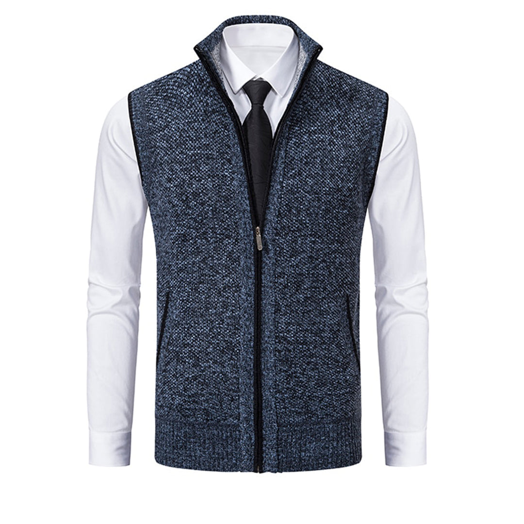Aksel | Elegant Strikket Vest med Høj Krave og Lynlås