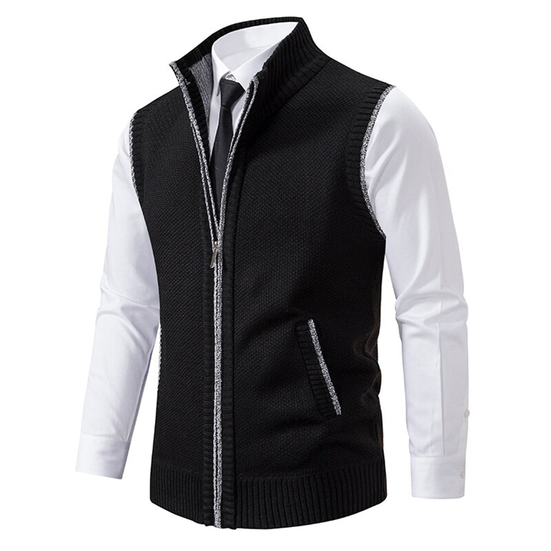 Aksel | Elegant Strikket Vest med Høj Krave og Lynlås