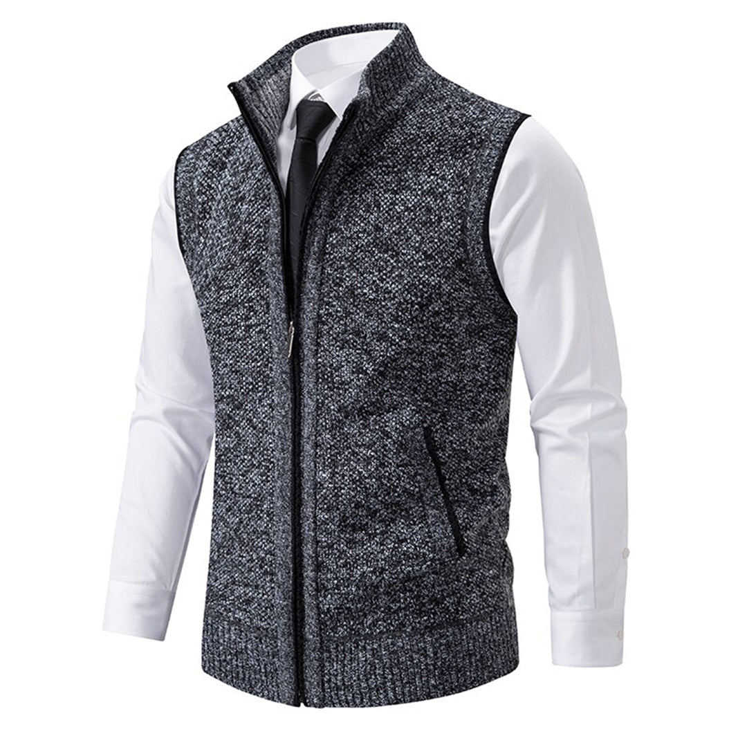 Aksel | Elegant Strikket Vest med Høj Krave og Lynlås
