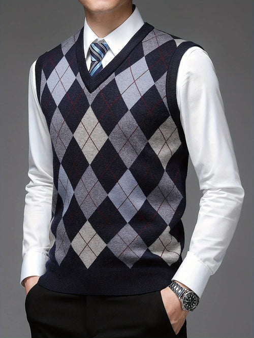 Albert | Stilfuld Argyle-mønstret Strikket Vest med V-hals