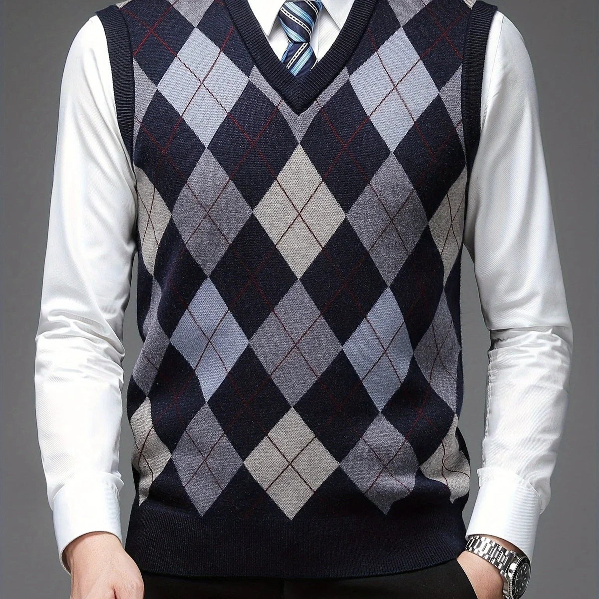 Albert | Stilfuld Argyle-mønstret Strikket Vest med V-hals