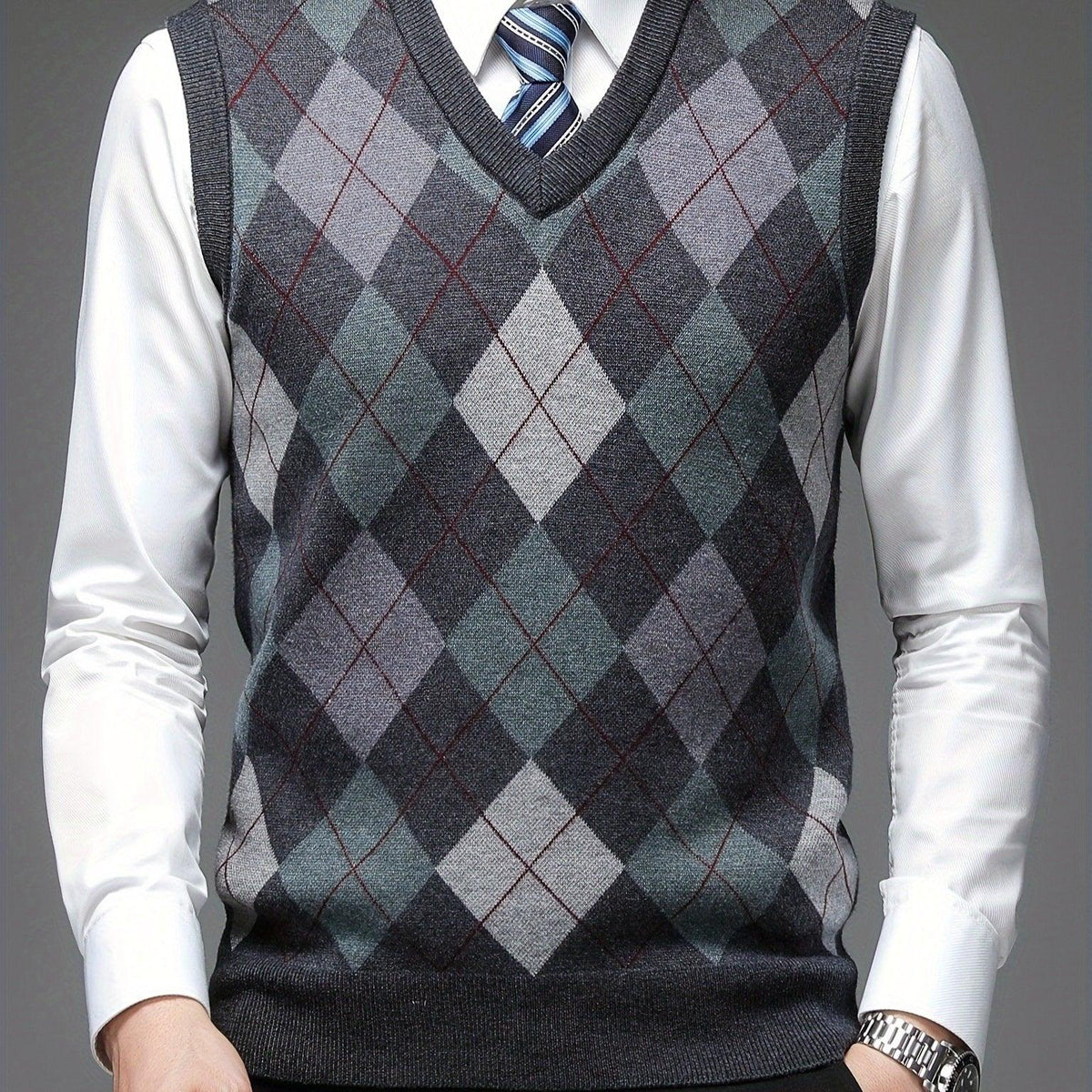 Albert | Stilfuld Argyle-mønstret Strikket Vest med V-hals
