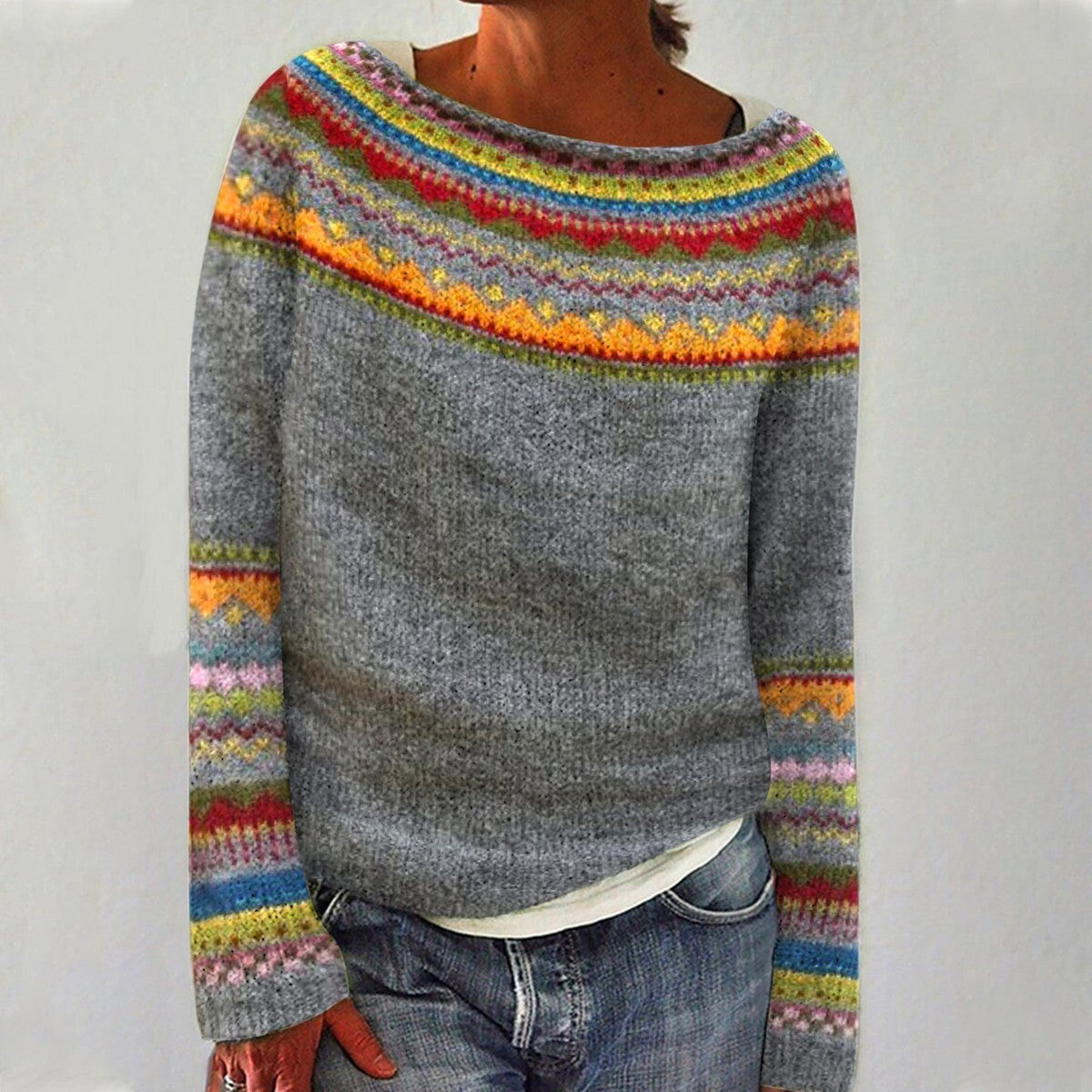 Alberte | Stilfuld Retro Striktrøje med Fair Isle-Mønster