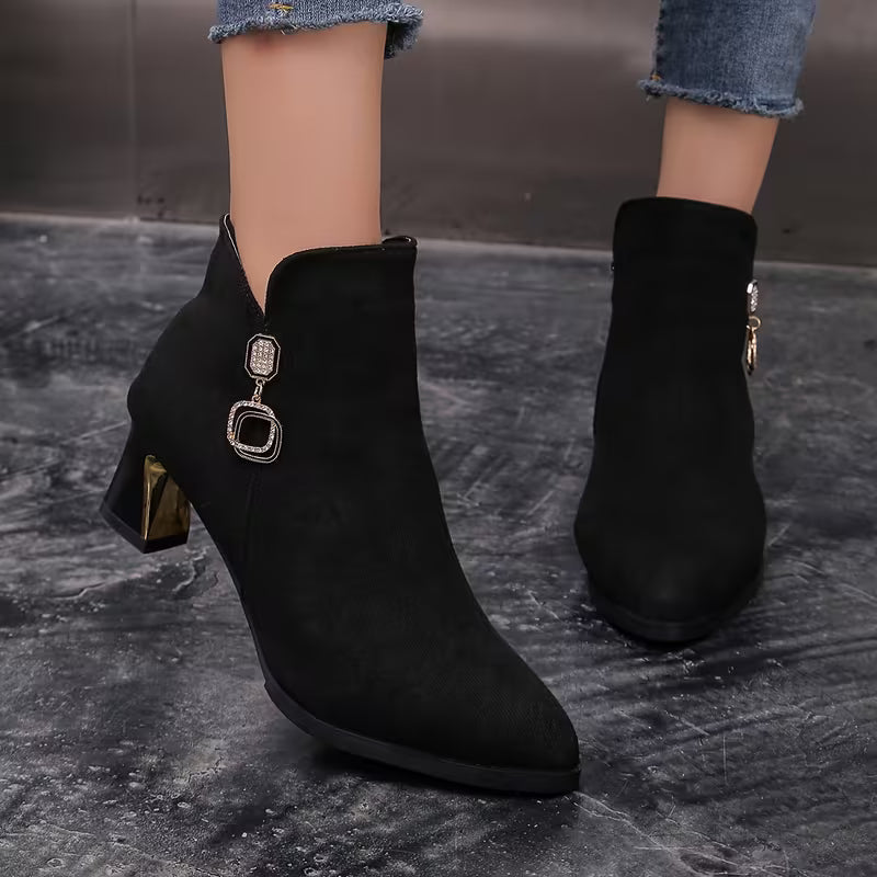 Alexis | Graceful Pointed Toe Block Heel Ankle Boots