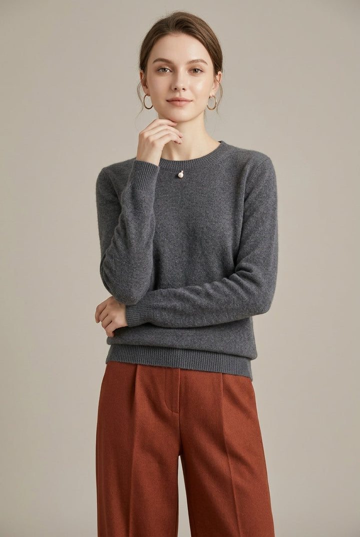 Alexis | Sophisticated Crew Neck Knit Sweater with Ribbed Cuffs