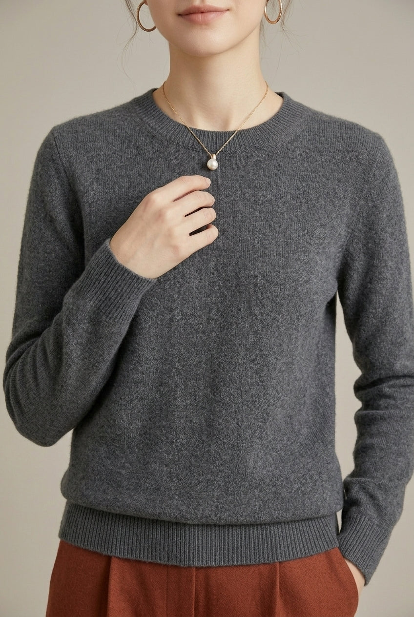 Alexis | Sophisticated Crew Neck Knit Sweater with Ribbed Cuffs