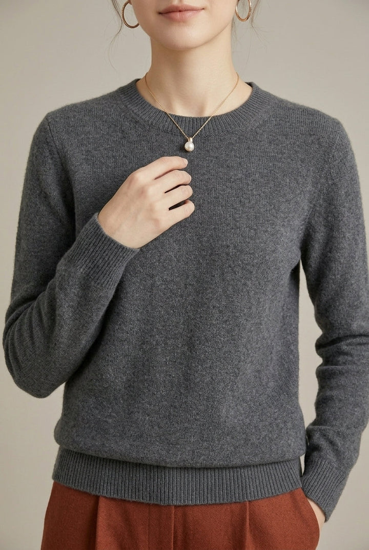 Alexis | Sophisticated Crew Neck Knit Sweater with Ribbed Cuffs