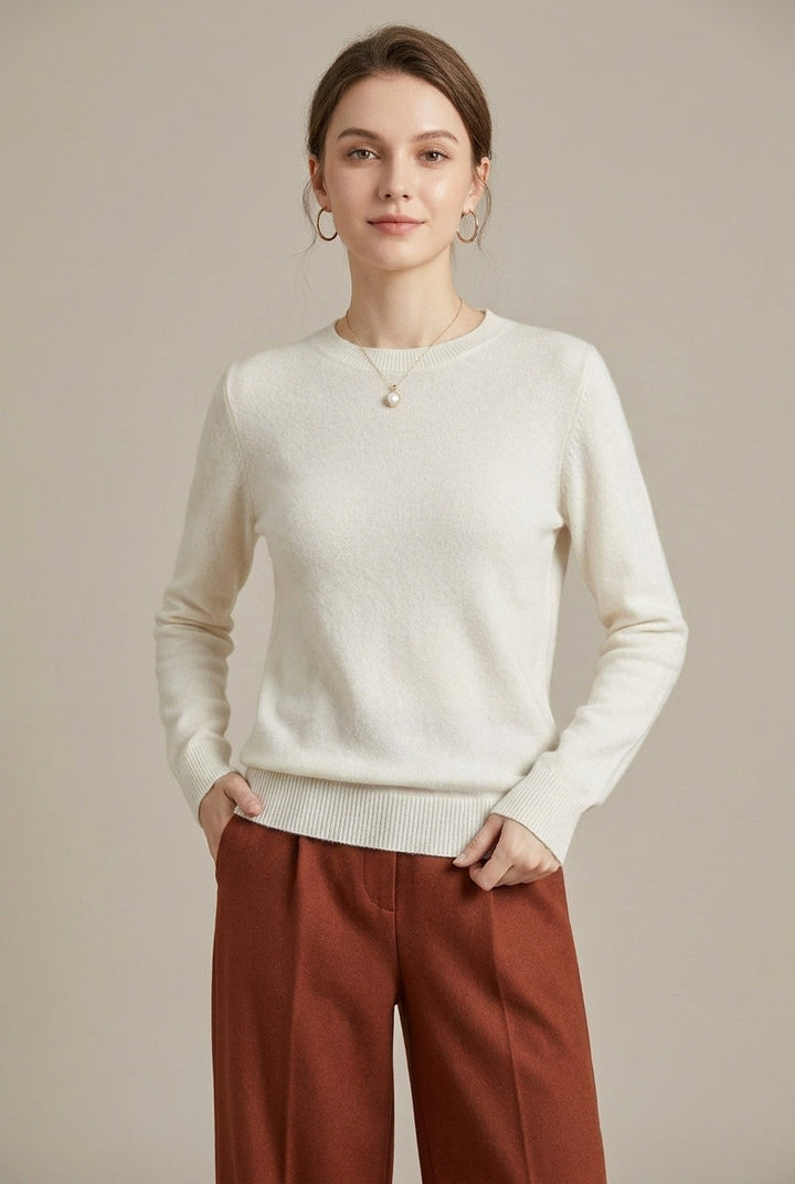Alexis | Sophisticated Crew Neck Knit Sweater with Ribbed Cuffs