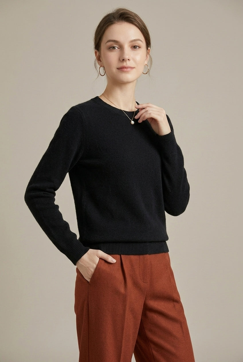 Alexis | Sophisticated Crew Neck Knit Sweater with Ribbed Cuffs