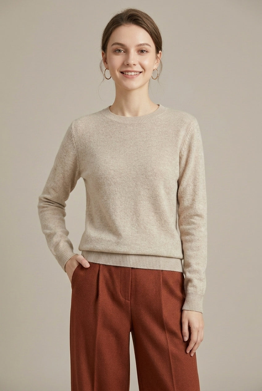 Alexis | Sophisticated Crew Neck Knit Sweater with Ribbed Cuffs