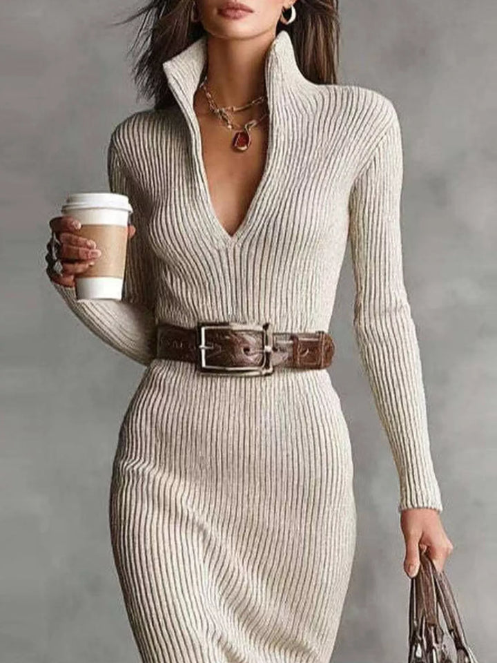 Alexis | Stylish Ribbed Long Sleeve Midi Sweater Dress