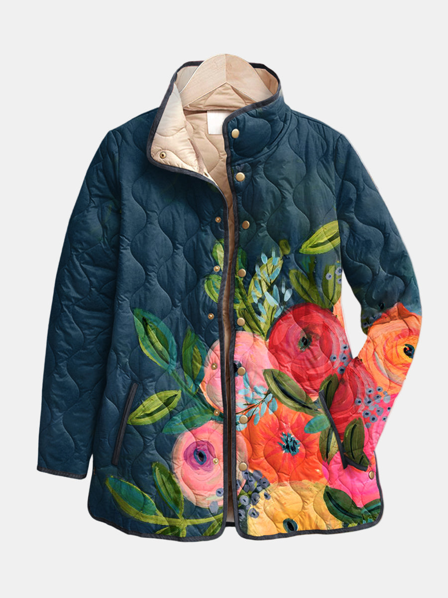 Alexis | Timeless Floral Print Stand Collar Quilted Jacket