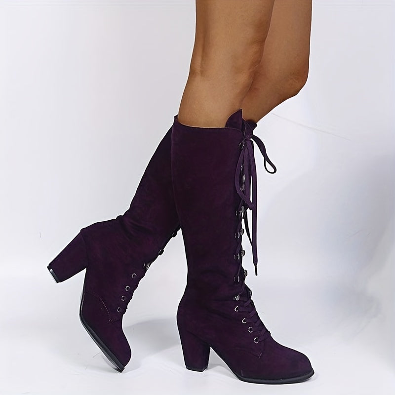 Amanda | Classic Lace-Up Block Heel Knee High Boots