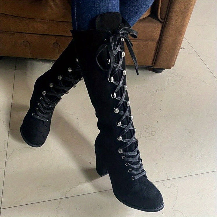 Amanda | Classic Lace-Up Block Heel Knee High Boots