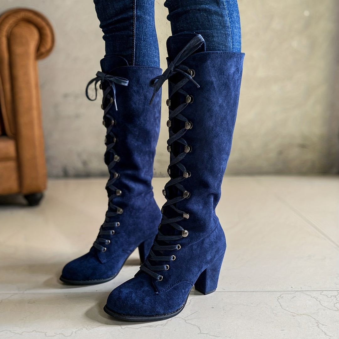 Amanda | Classic Lace-Up Block Heel Knee High Boots