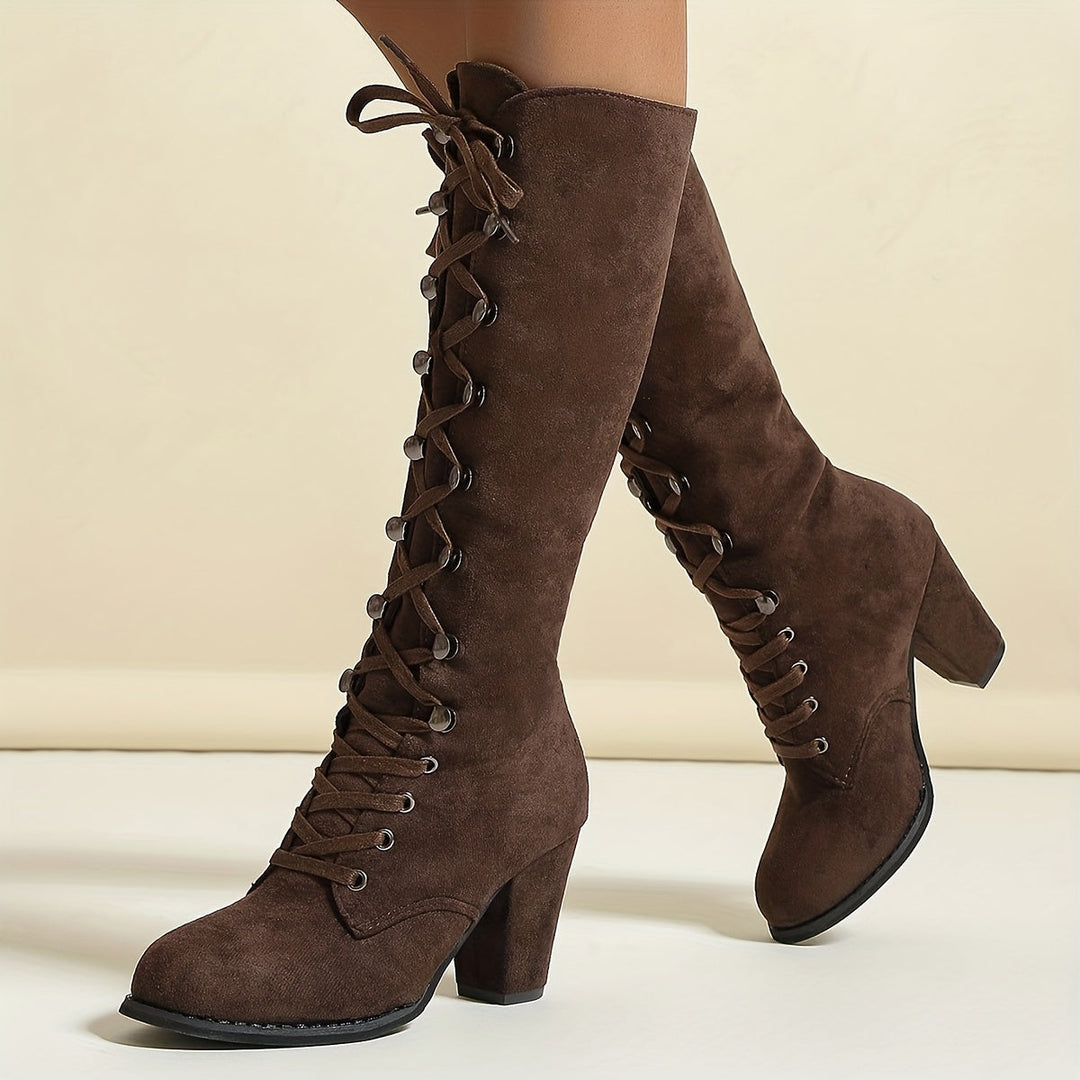 Amanda | Classic Lace-Up Block Heel Knee High Boots