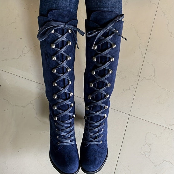 Amanda | Classic Lace-Up Block Heel Knee High Boots