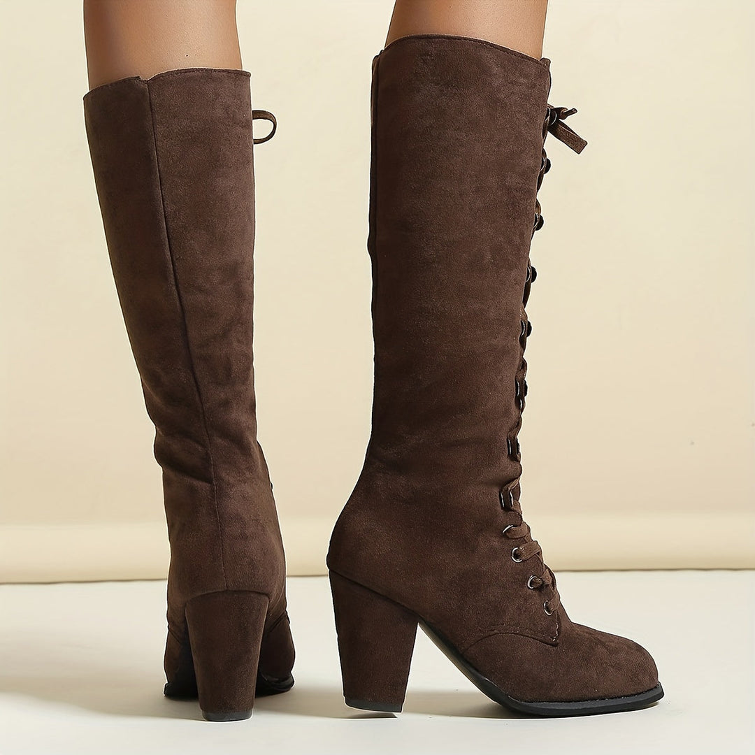 Amanda | Classic Lace-Up Block Heel Knee High Boots