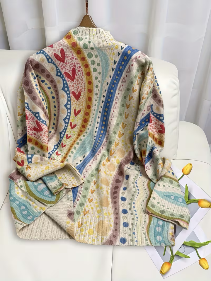 Amanda | Cozy Heart Print Zip Up Cardigan
