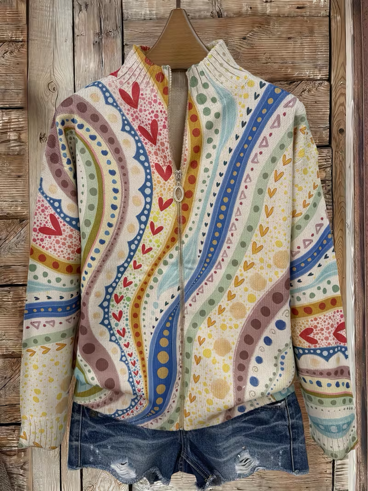 Amanda | Cozy Heart Print Zip Up Cardigan