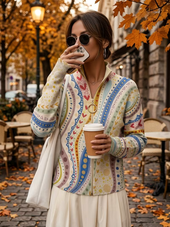 Amanda | Cozy Heart Print Zip Up Cardigan