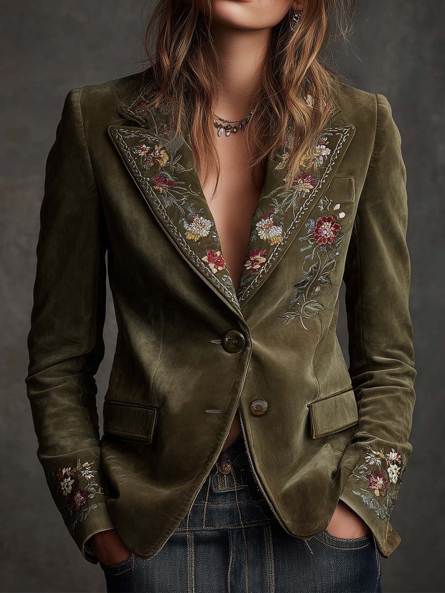 Amanda | Floral Embroidered Tailored Blazer Jacket