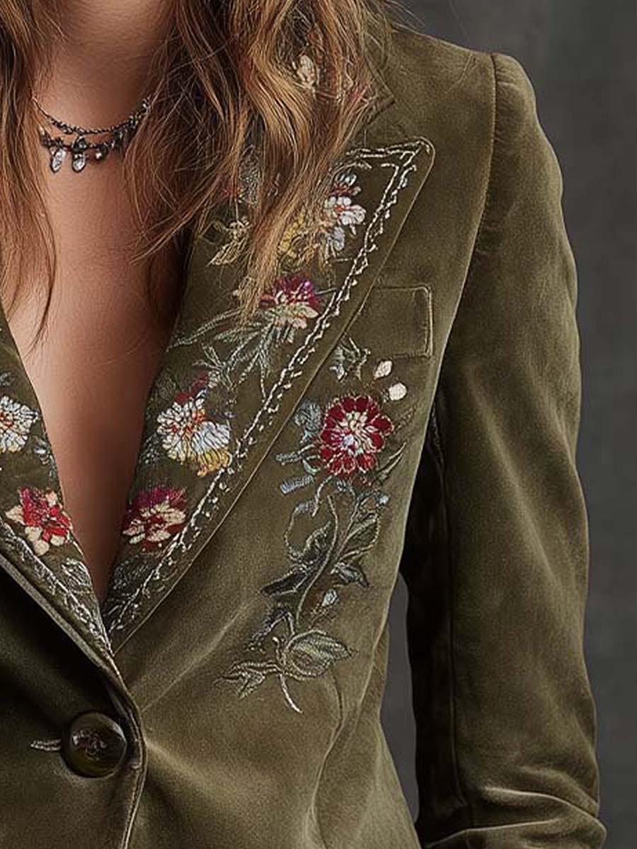 Amanda | Floral Embroidered Tailored Blazer Jacket