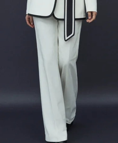 Amber | Graceful Contrast Trim Belted Blazer Pants Set