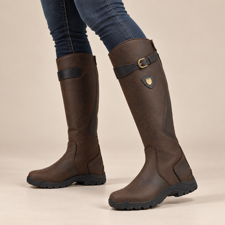 Amy | Chic Knee High Boots with Buckle and Low Heel