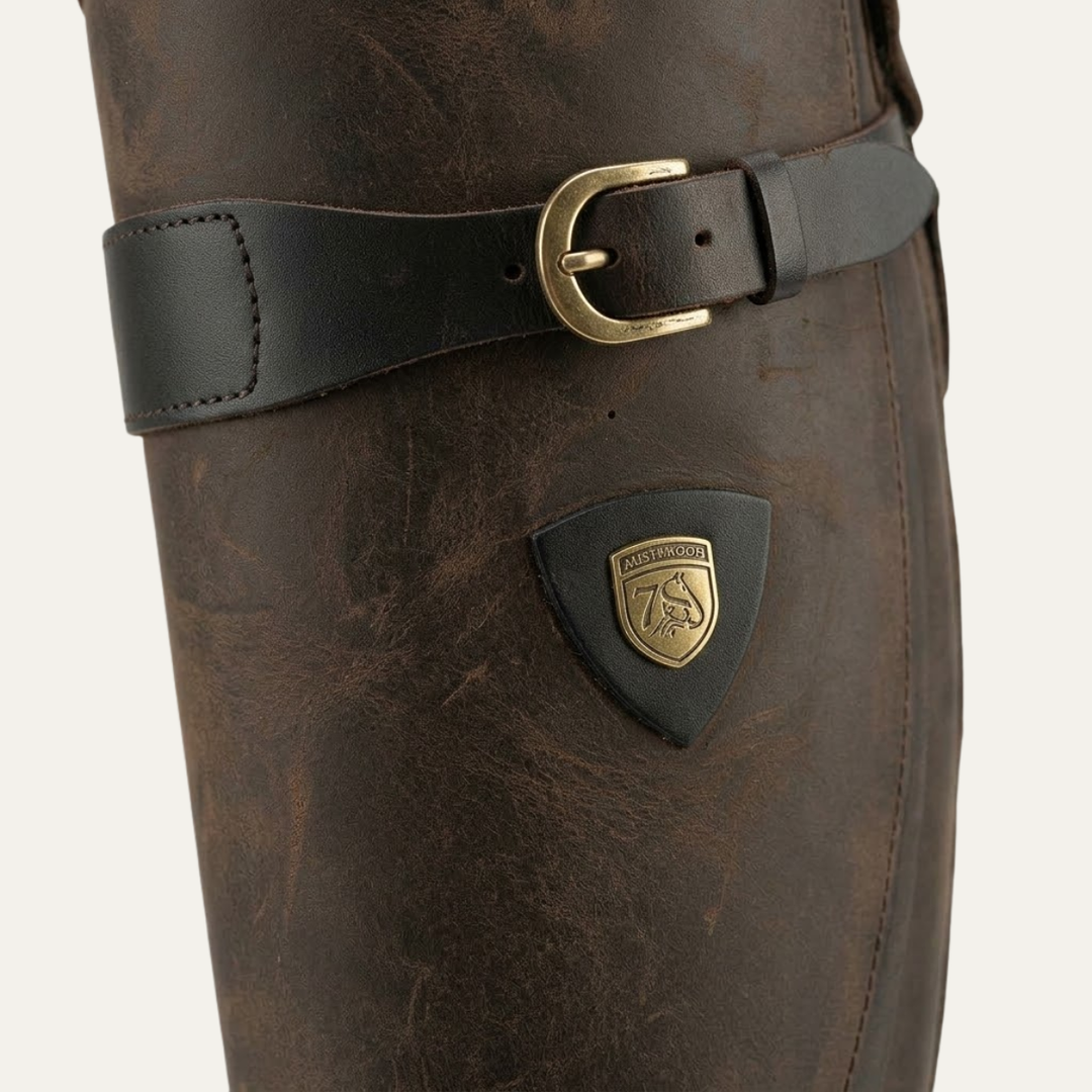 Amy | Chic Knee High Boots with Buckle and Low Heel