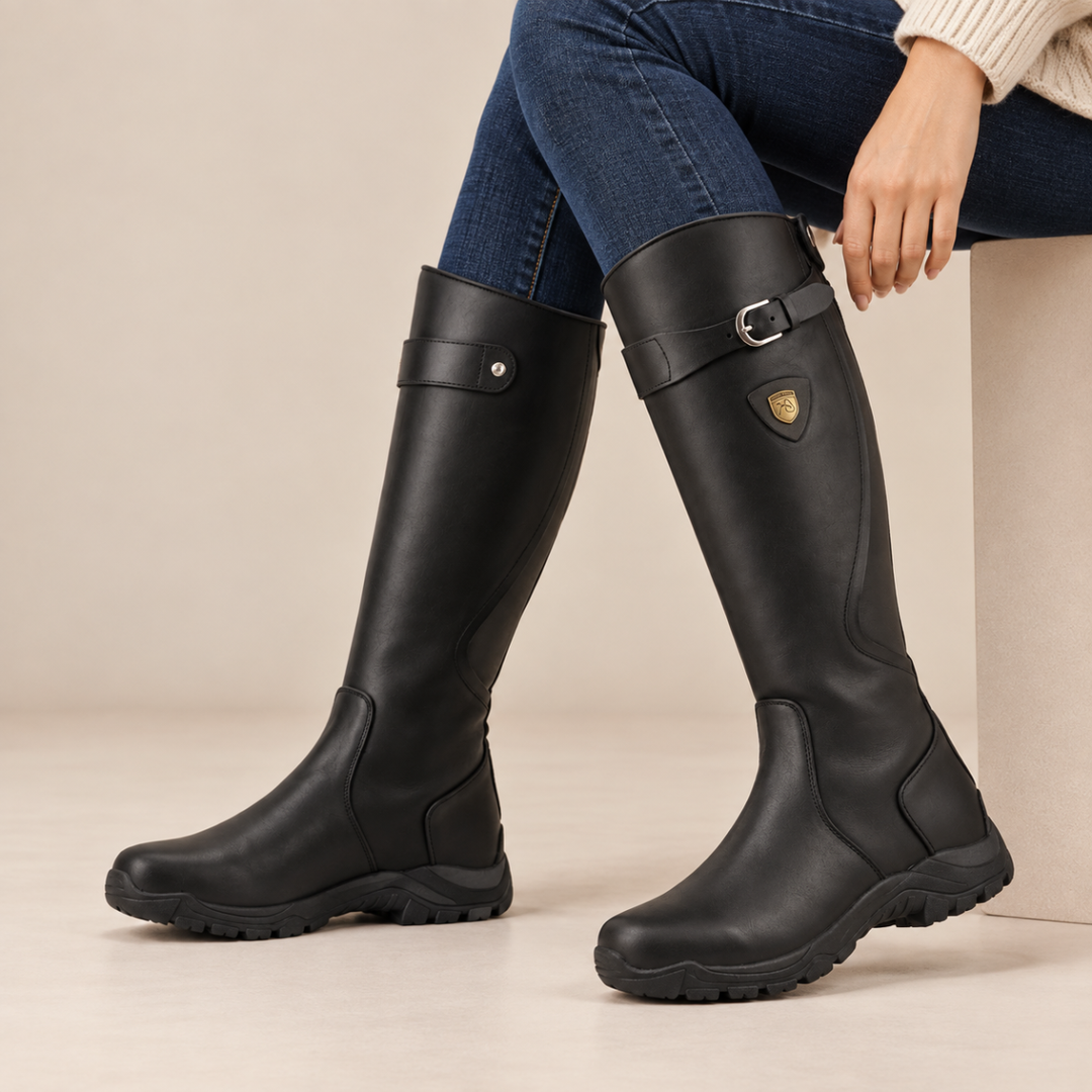 Amy | Chic Knee High Boots with Buckle and Low Heel
